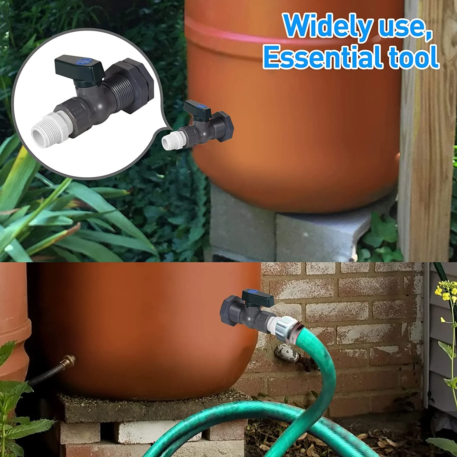 Rain Barrel Spout Kit, Bucket PVC Garden Diverter Kit with Bulkhead Fitting, Hose Faucet Adapter and Threaded Sealing Tape