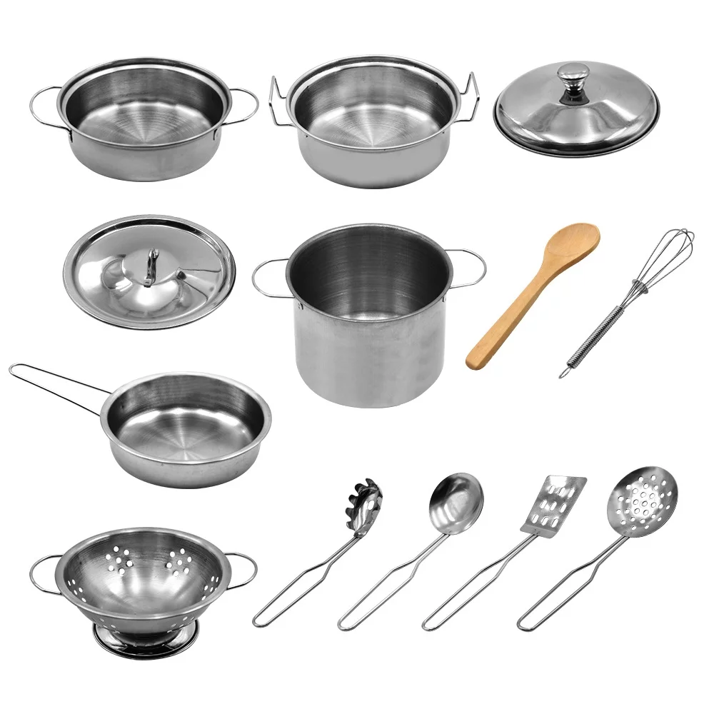 moobody Kids Cooking and Baking Set Blue 18 PCS with Hat Apron Oven Mitt Pan Soup Pot Spoon Shovel Kitchen Utensils