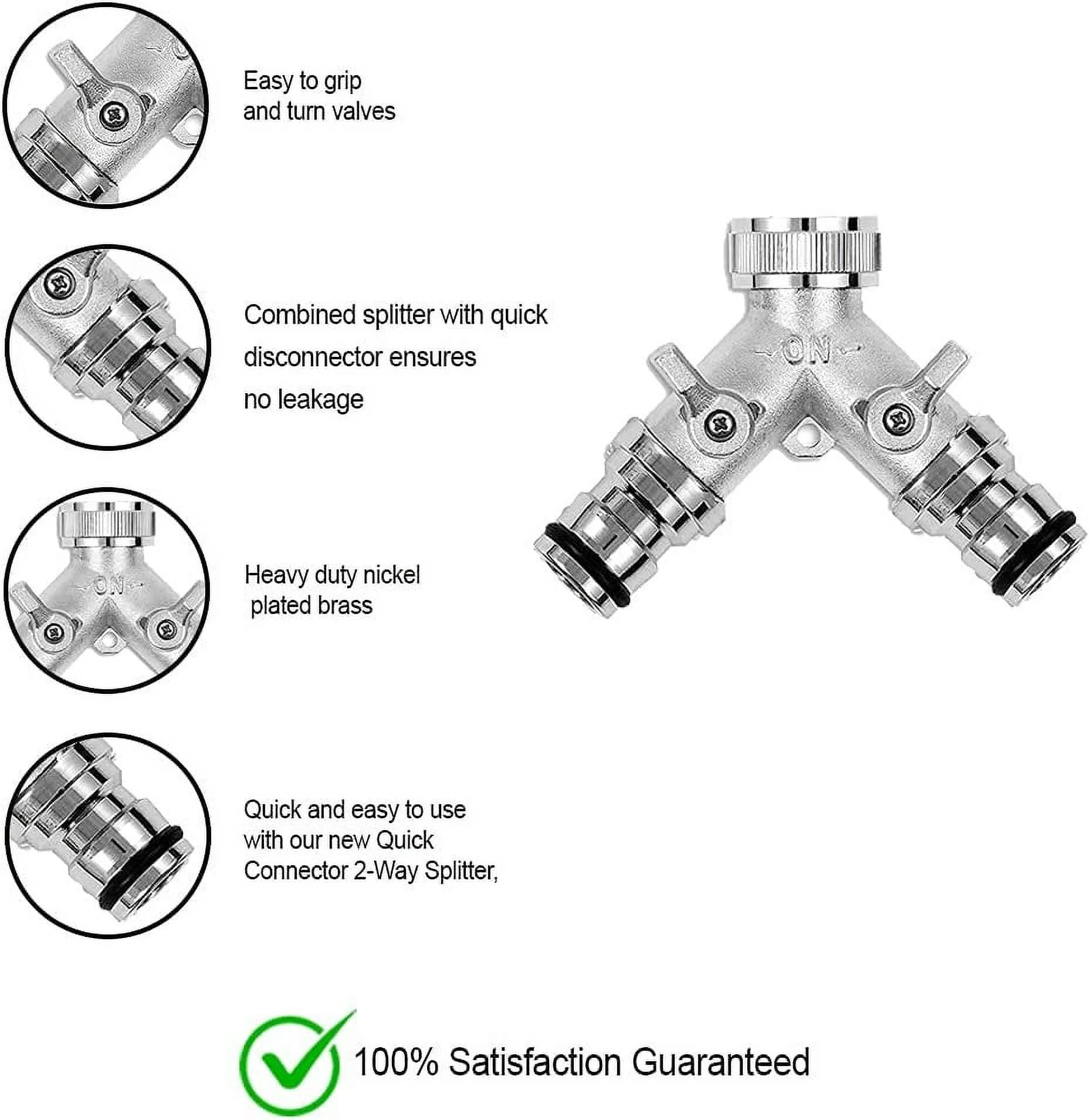 Morvat Nickel Plated Brass Garden Hose 2-Way Splitter & Quick Connect Fittings