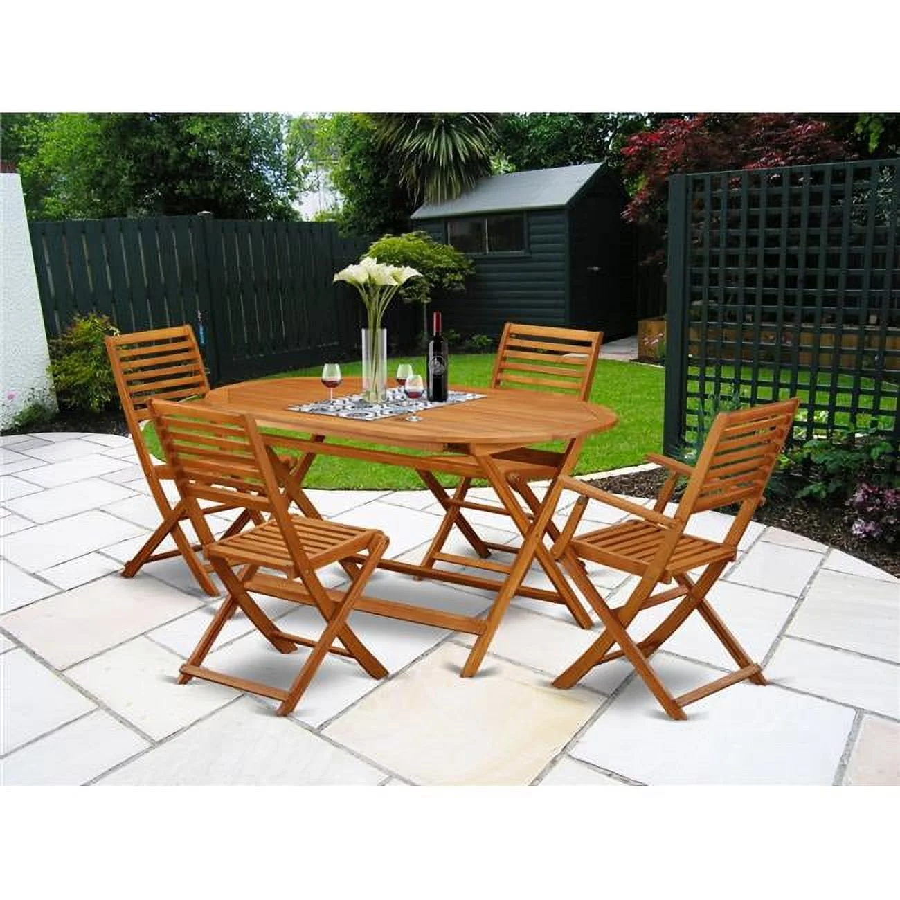 East West Furniture  5 Piece Diboll Acacia Solid Wood Patio Area Furniture Set - Natural Oil