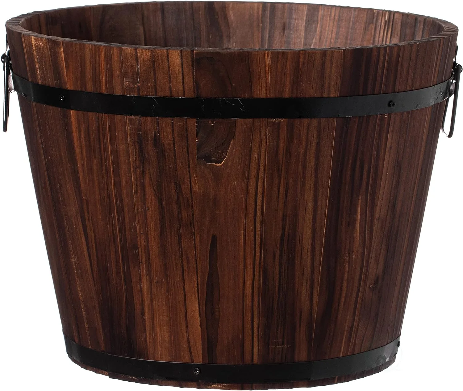 Rustic Wooden Whiskey Barrel Planter With Durable Medal Handles And Drainage Hole - Perfect For Indoor And Outdoor Plants, Herbs, And Vegetables - Medium