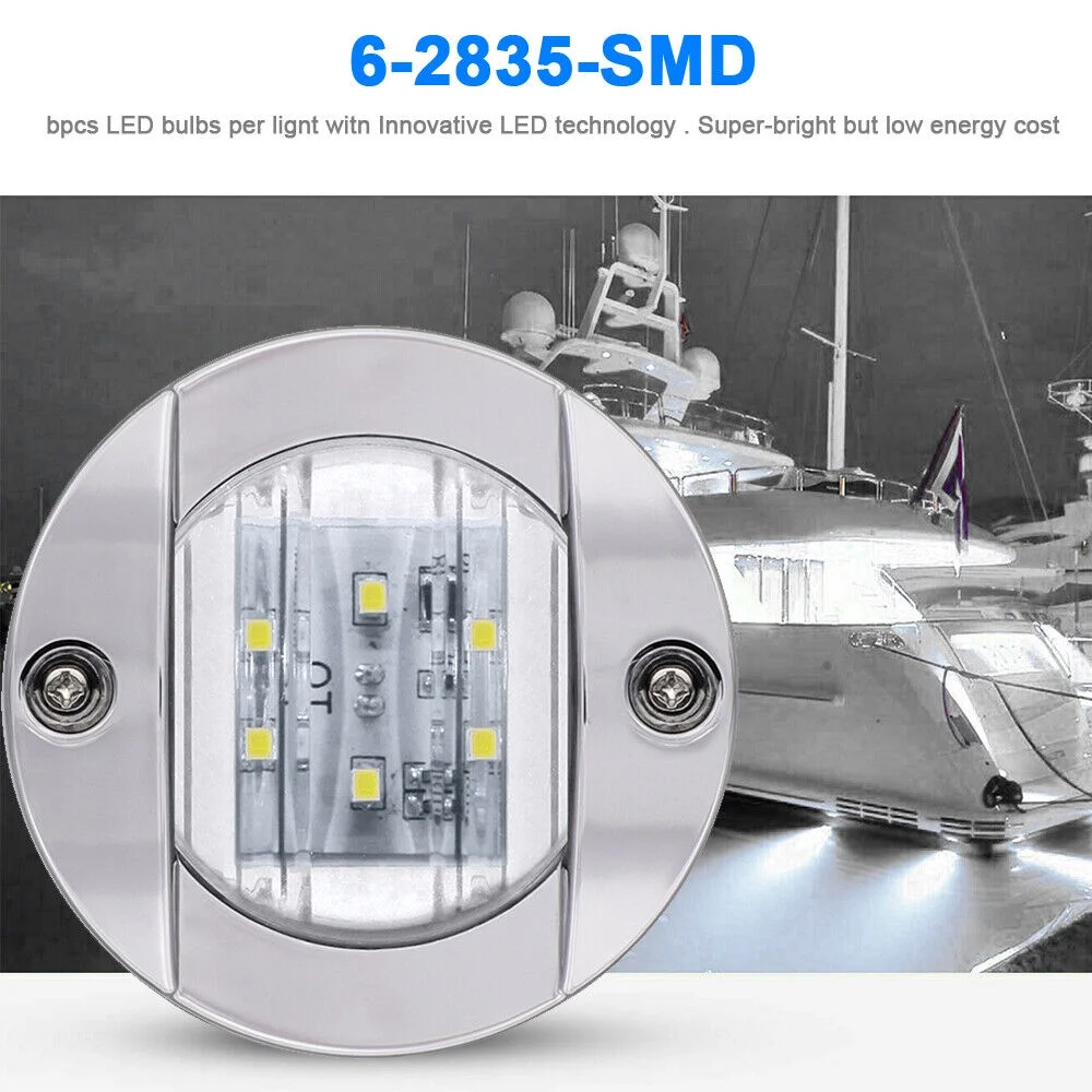 EROCK 2Pcs White Round Marine Boat LED Stern Transom Lights Cabin Deck Courtesy Light