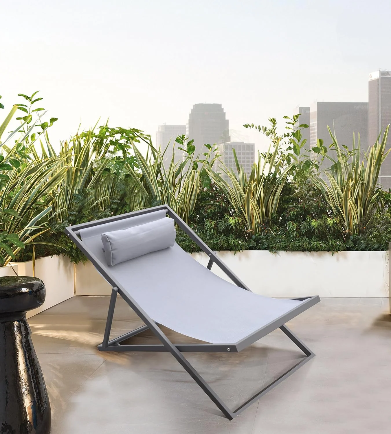 Patio Aluminum Deck Chair, Grey Powder Coated Finish