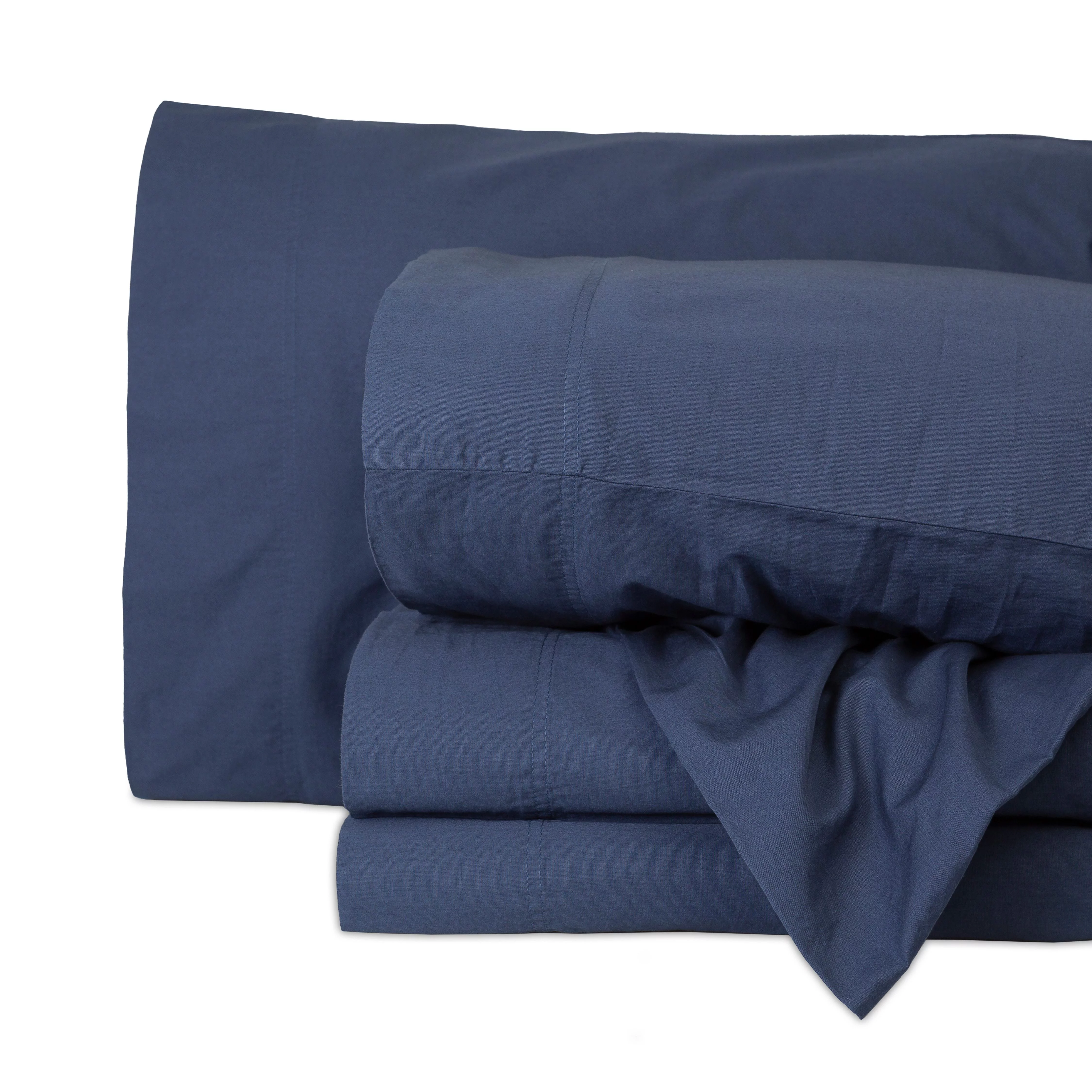 Better Homes & Gardens Washed Cotton Percale 300 Thread Count Sheet Set, King, Indigo