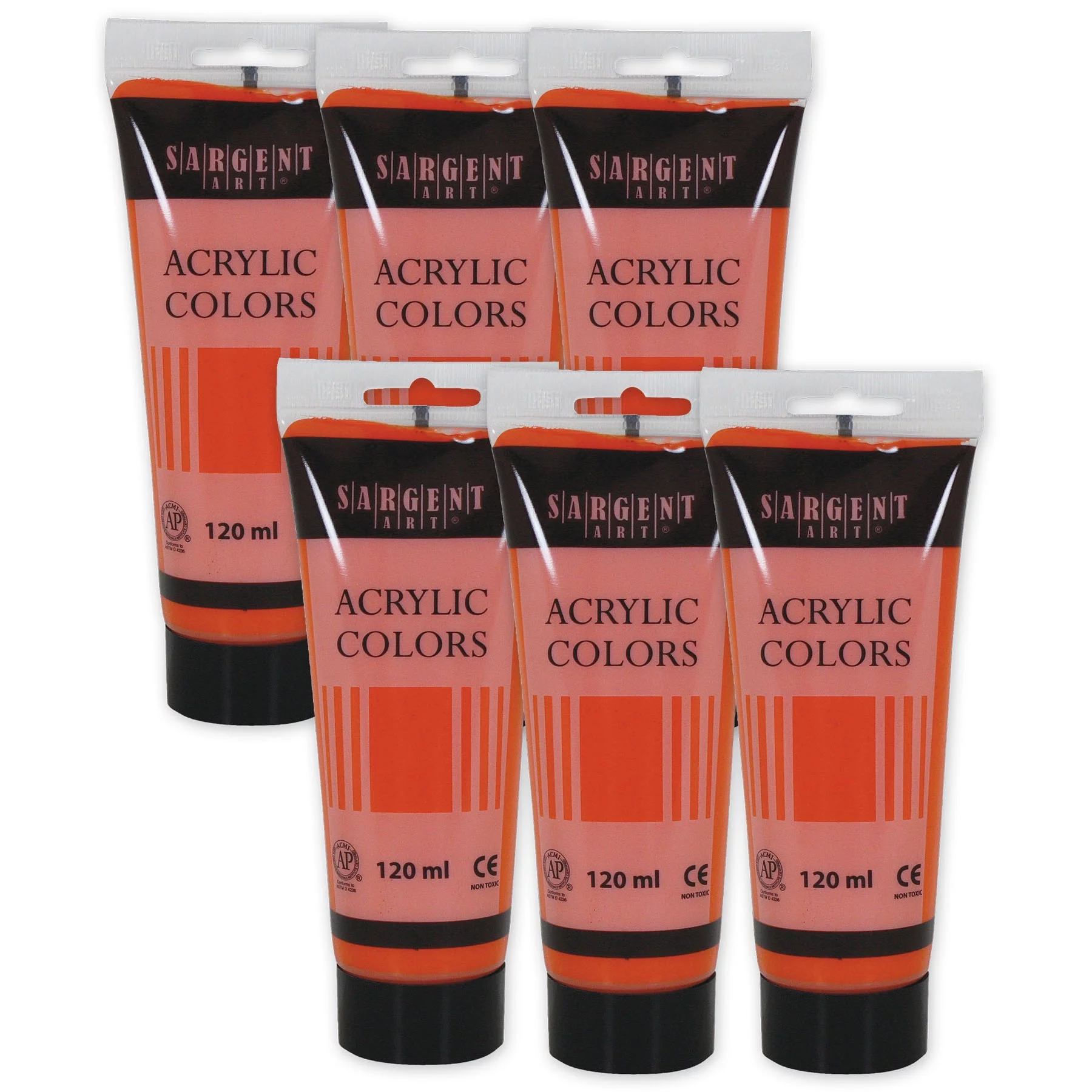Sargent Art Acrylic Paint Tube, 120 ml, Cadmium Orange Hue, Pack of 6