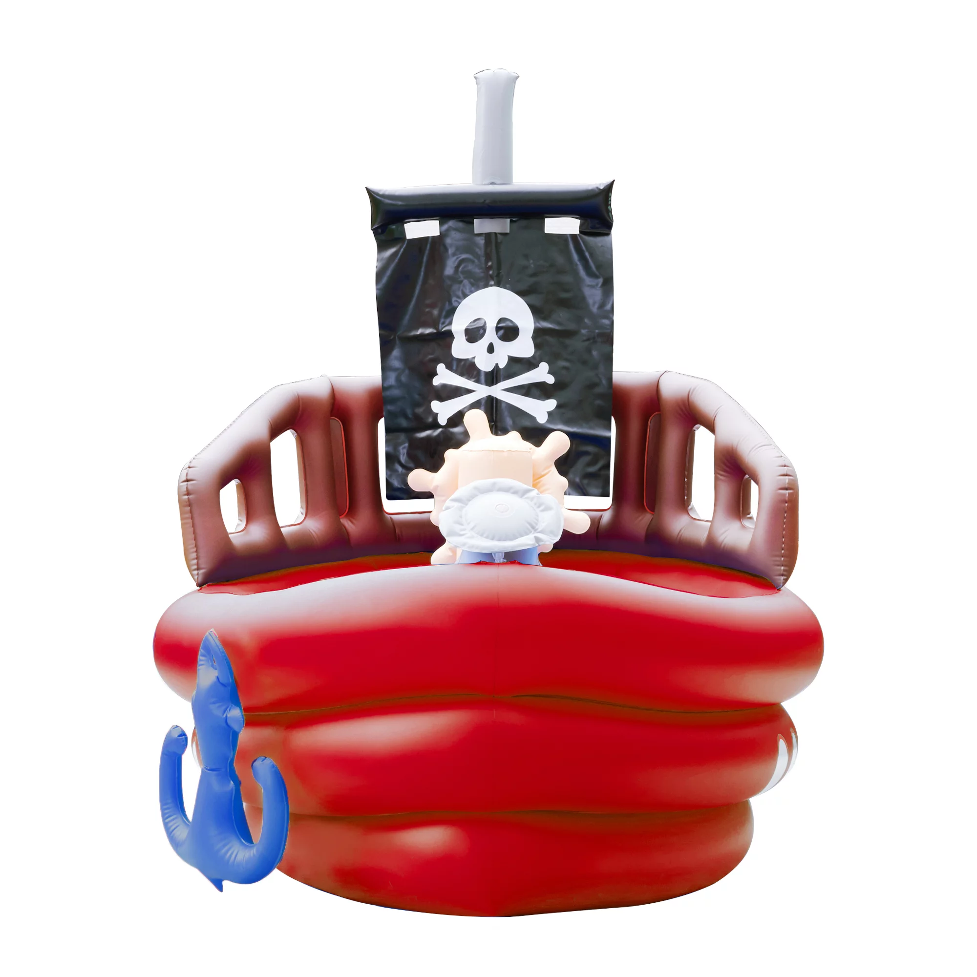 Teamson Kids - Water Fun Pirate boat Inflatable Sprinkler Play Center with pump - Red