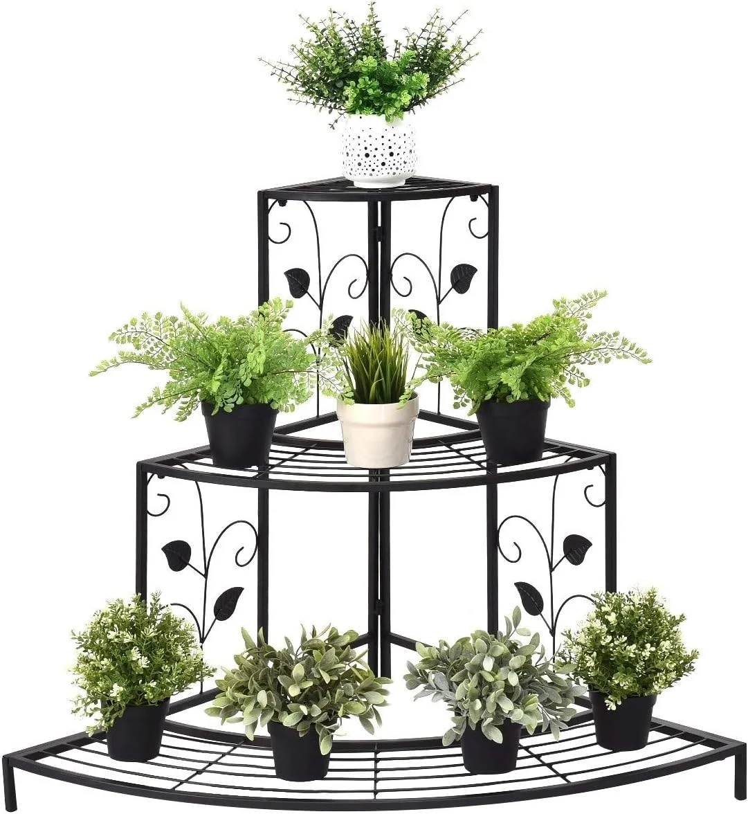 3-Tier Metal Plant Pot Shelf Corner Stand Display Rack Black Modern Contemporary