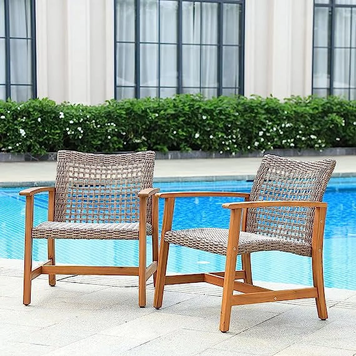 Idzo Liberte Outdoor Club Chairs Set of 2, Finish Wood Patio Furniture Wicker Sets (Dynamic Brown)