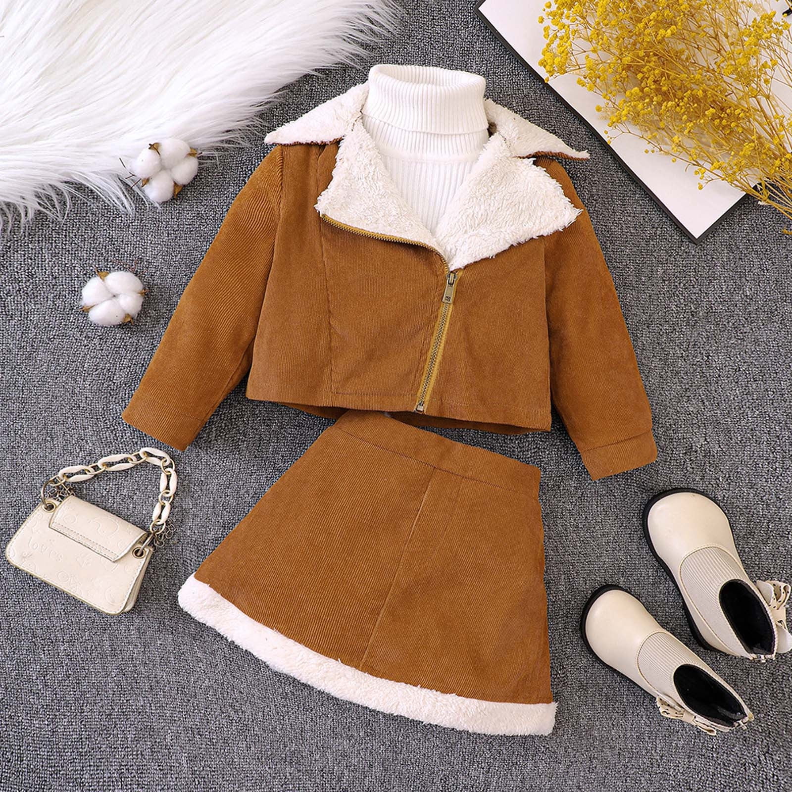 Winter Denim Skirt Toddler Girls Winter Windproof Lapel Coat Jacket Kids Zipper Warm Outerwear Jacket Skirt Outfits Skirt Sets Women 2 Piece Outfits Business Casual