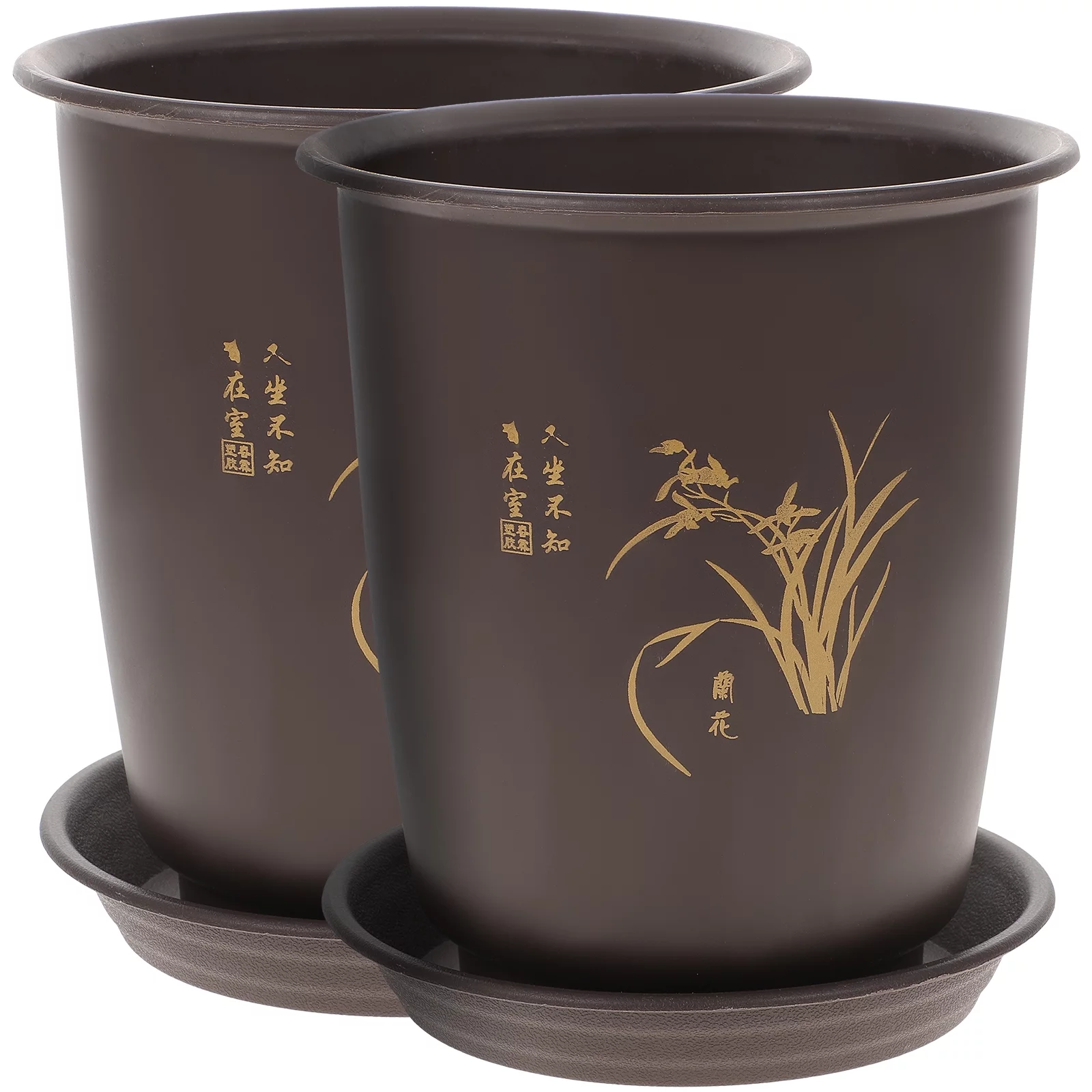 Qumonin 2 Sets Orchid Pot Plastic Imitation Porcelain Flowerpot Planter with Trays