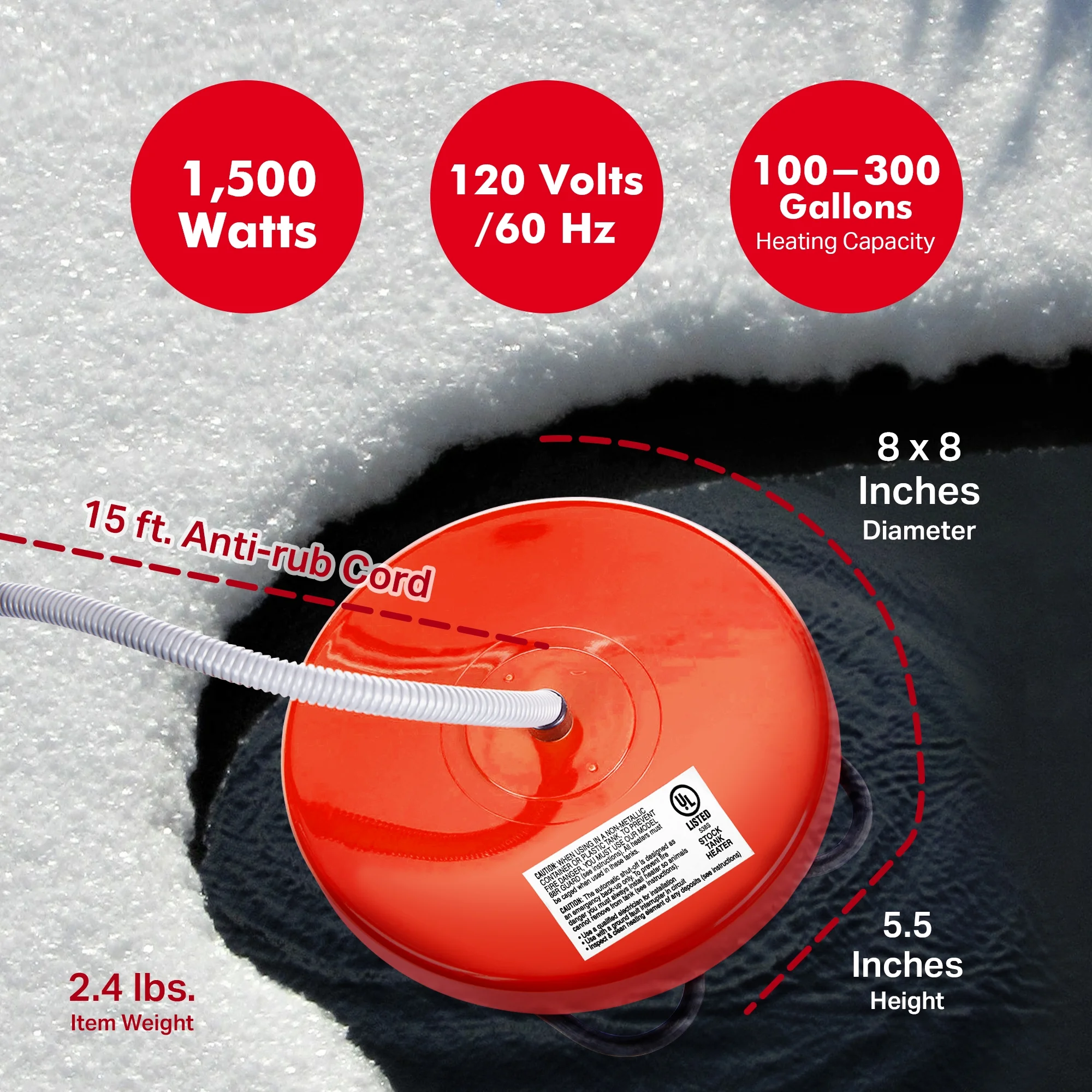 API Floating Pond De-Icer Thermostatic Control, 1500 Watt