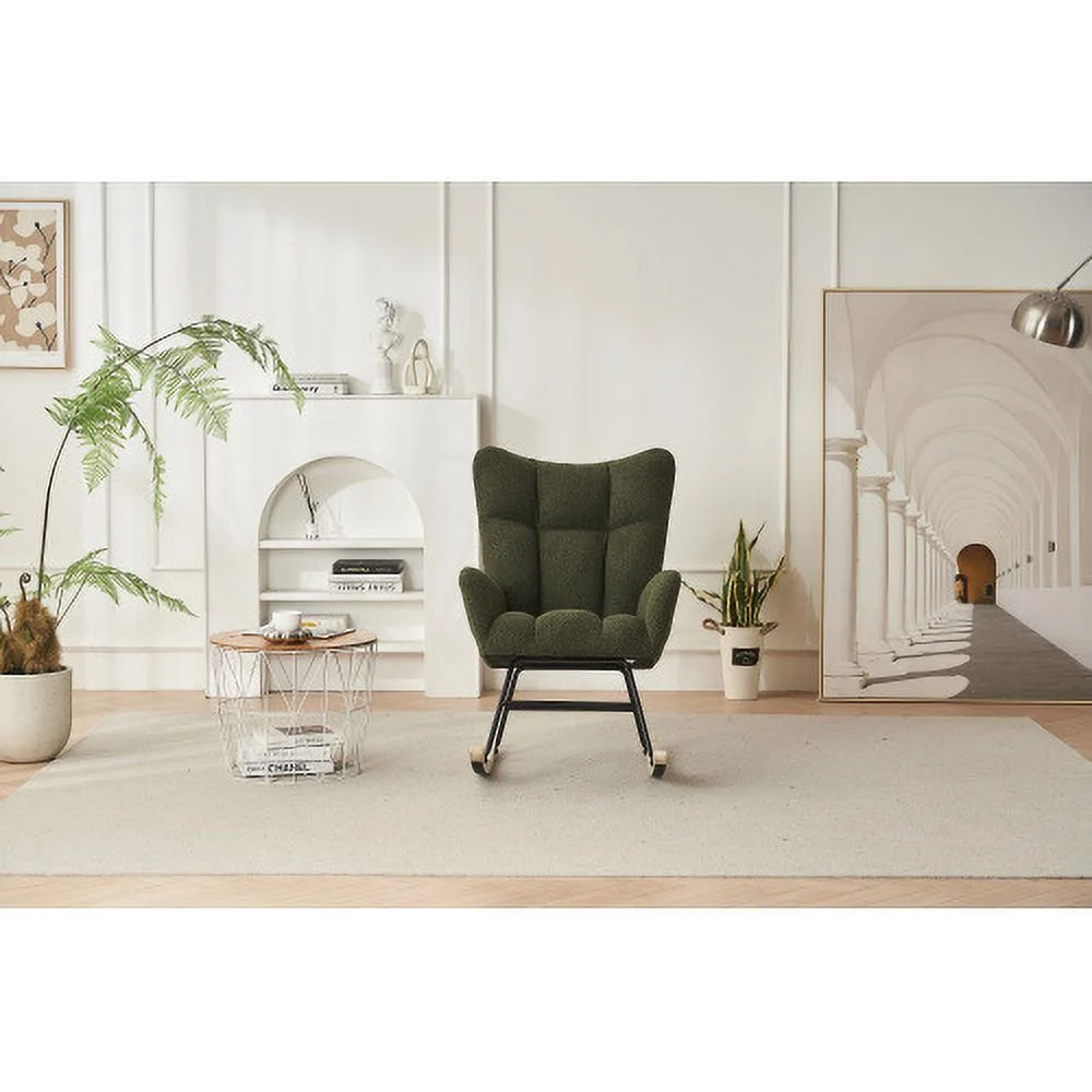 Plush Rocking Chair with Wooden Legs - Experience Comfort