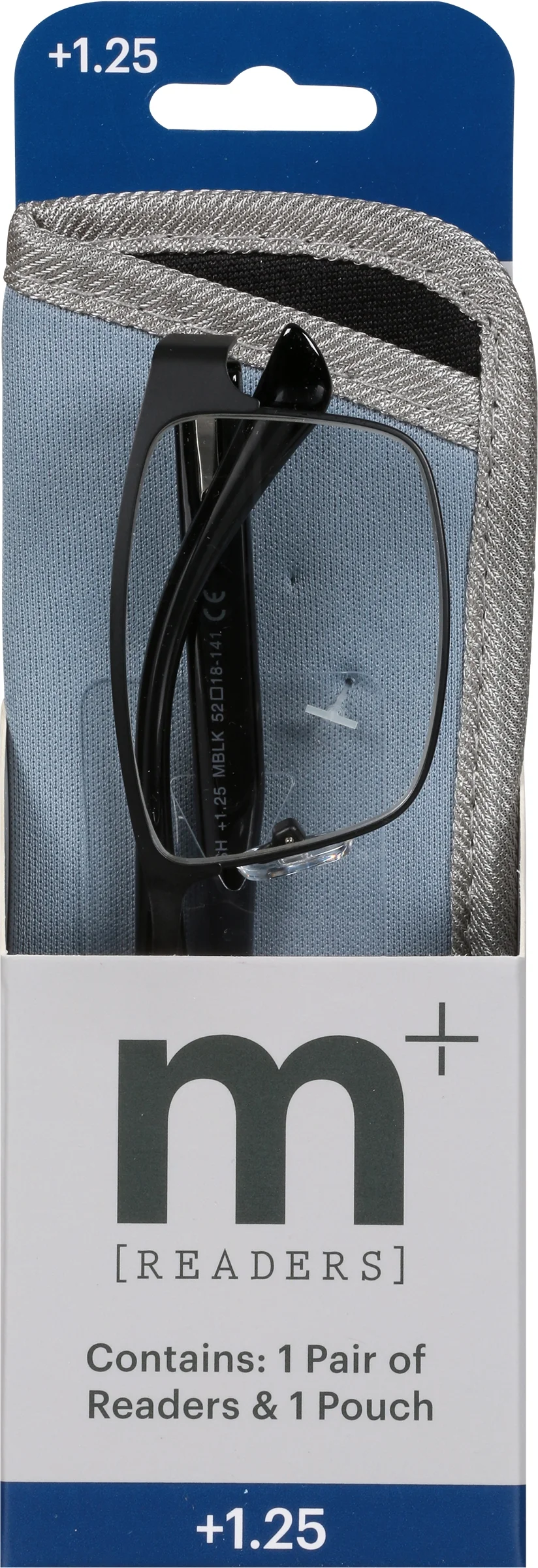 M+ Readers Mens Spring Hinge Flat Metal Reading Glasses Mblk 1.25 Ash in Classic Matte Black