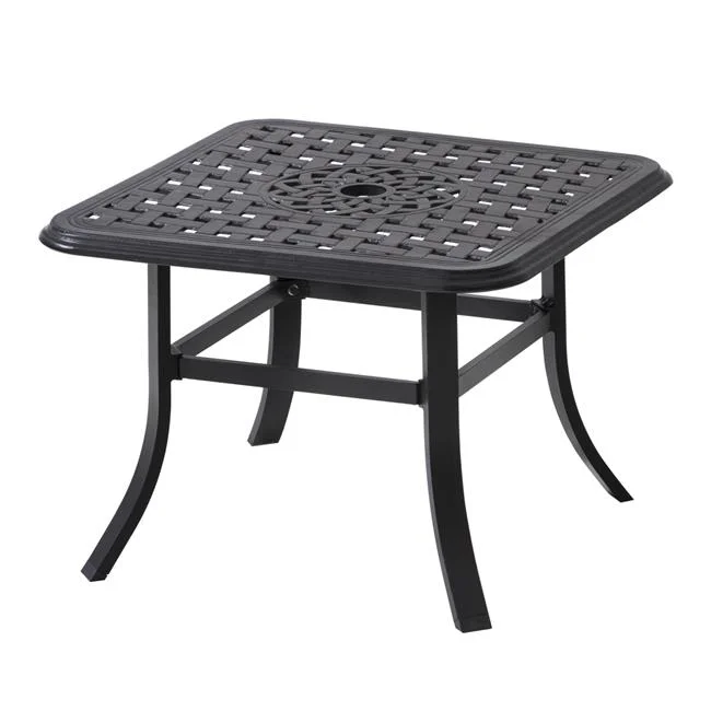 HomeRoots  24 in. Black Square Metal Outdoor Bistro Table with Umbrella Hole