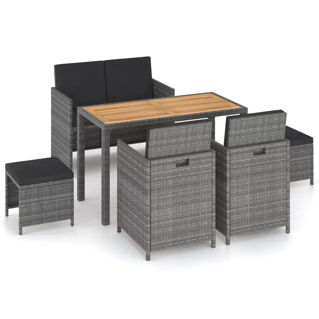 Anself 6 Piece Patio Dining Set Poly Rattan and Acacia Wood Gray