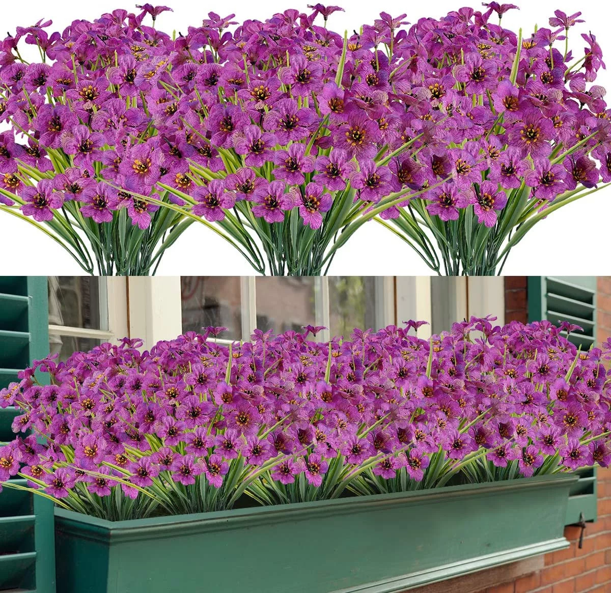 6 Bundles Artificial Outdoor Flowers Violet, UV Resistant Fake Plastic Faux Greenery Plants for Wedding Home Garden Porch Decoration (Purple)