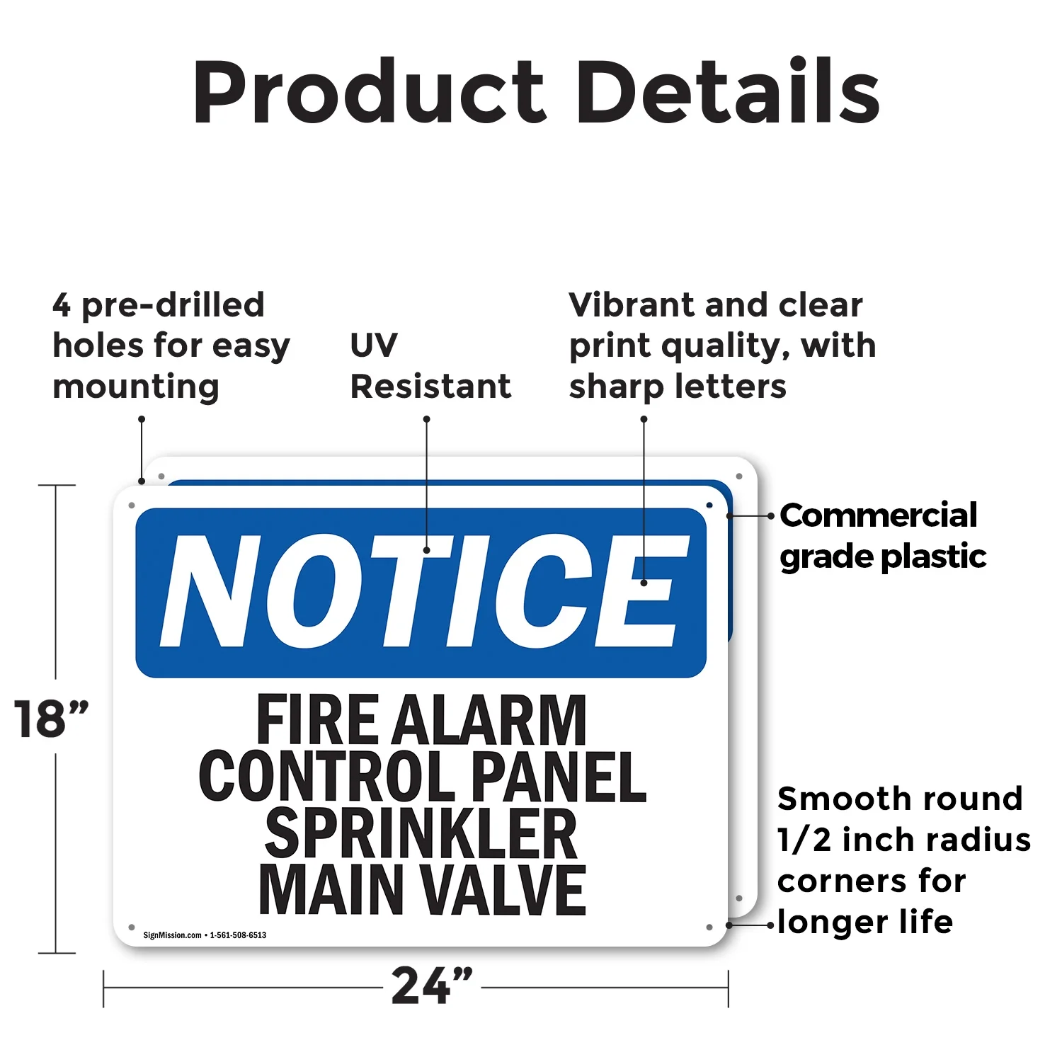 (2 Pack) Fire Alarm Control Panel Sprinkler Main Valve OSHA Notice Sign 24 Inch X 18 Inch Plastic Sign, Weather Resistant, UV Protected for Workplace, Business, and Construction Site, Made in the USA