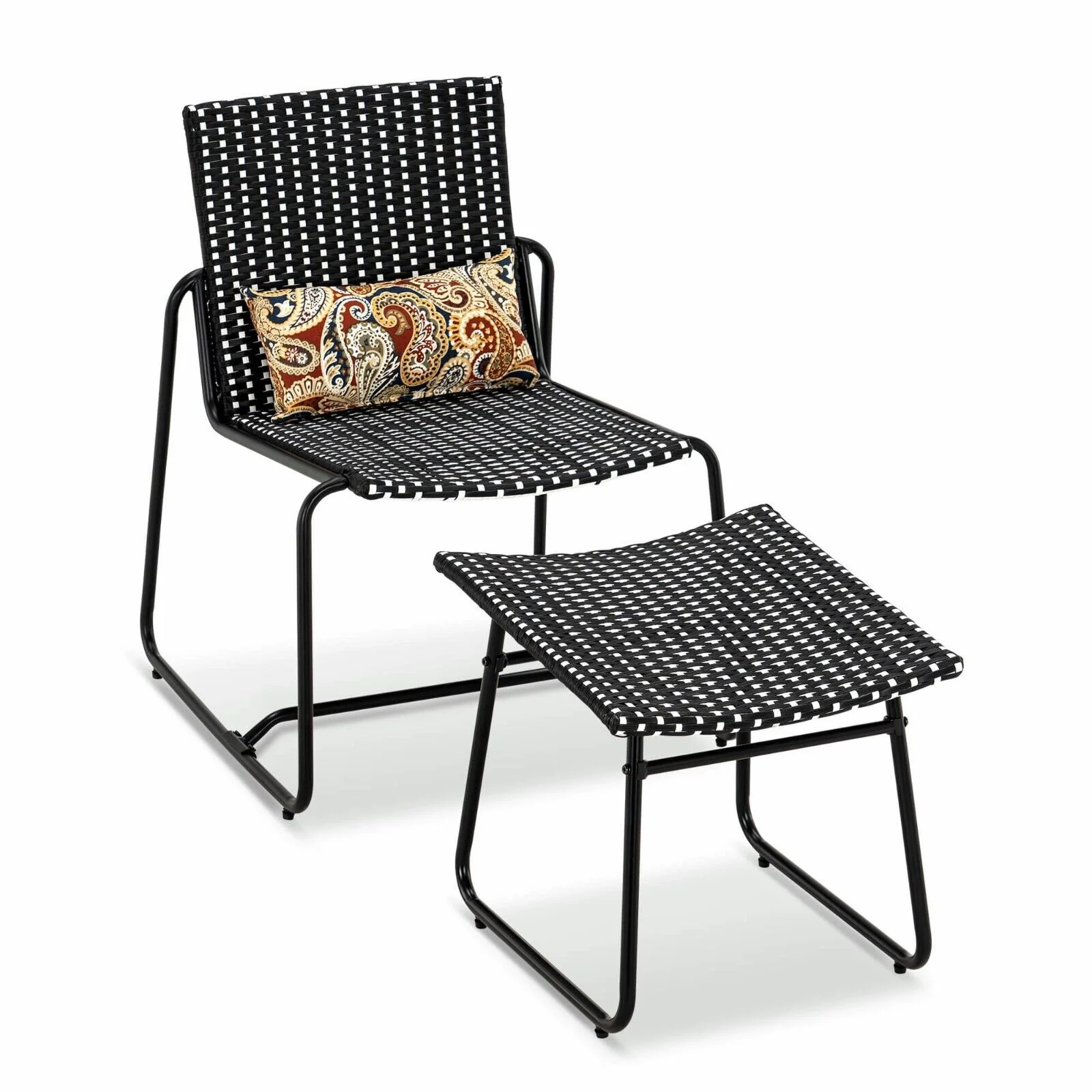 Black White Stripe Patio Chair, Outdoor Tanning Chair with Metal Frame