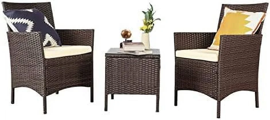 LNSETGC 3 Pieces Patio  Sets Wicker Patio Set PE Rattan Patio  Patio Bistro Sets Porch  Outdoor Conversation Sets Wicker Patio Chairs Balcony  Set