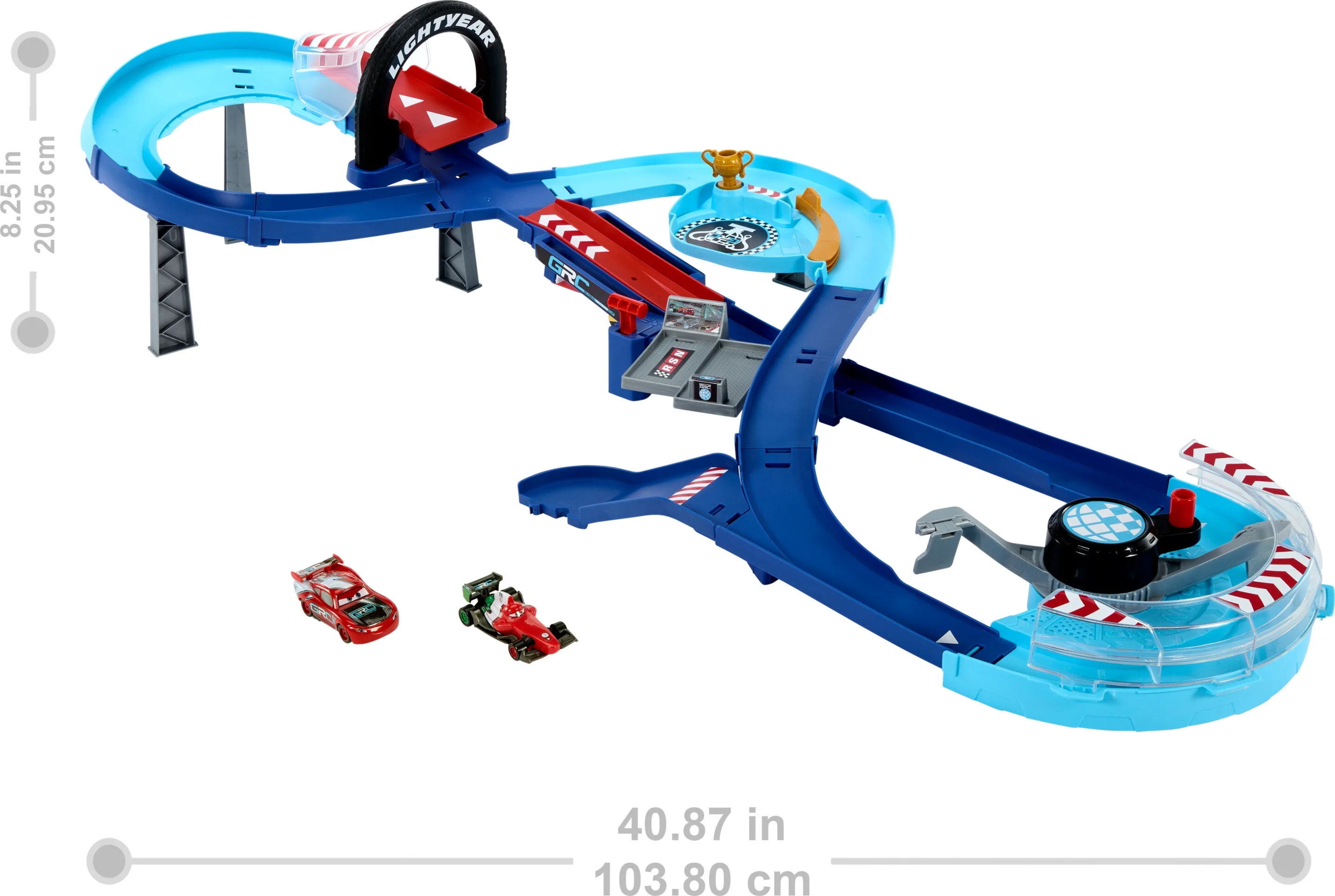 Disney and Pixar Cars GRC Jumping Raceway Playset with 2 Toy Vehicles, Includes Lightning McQueen