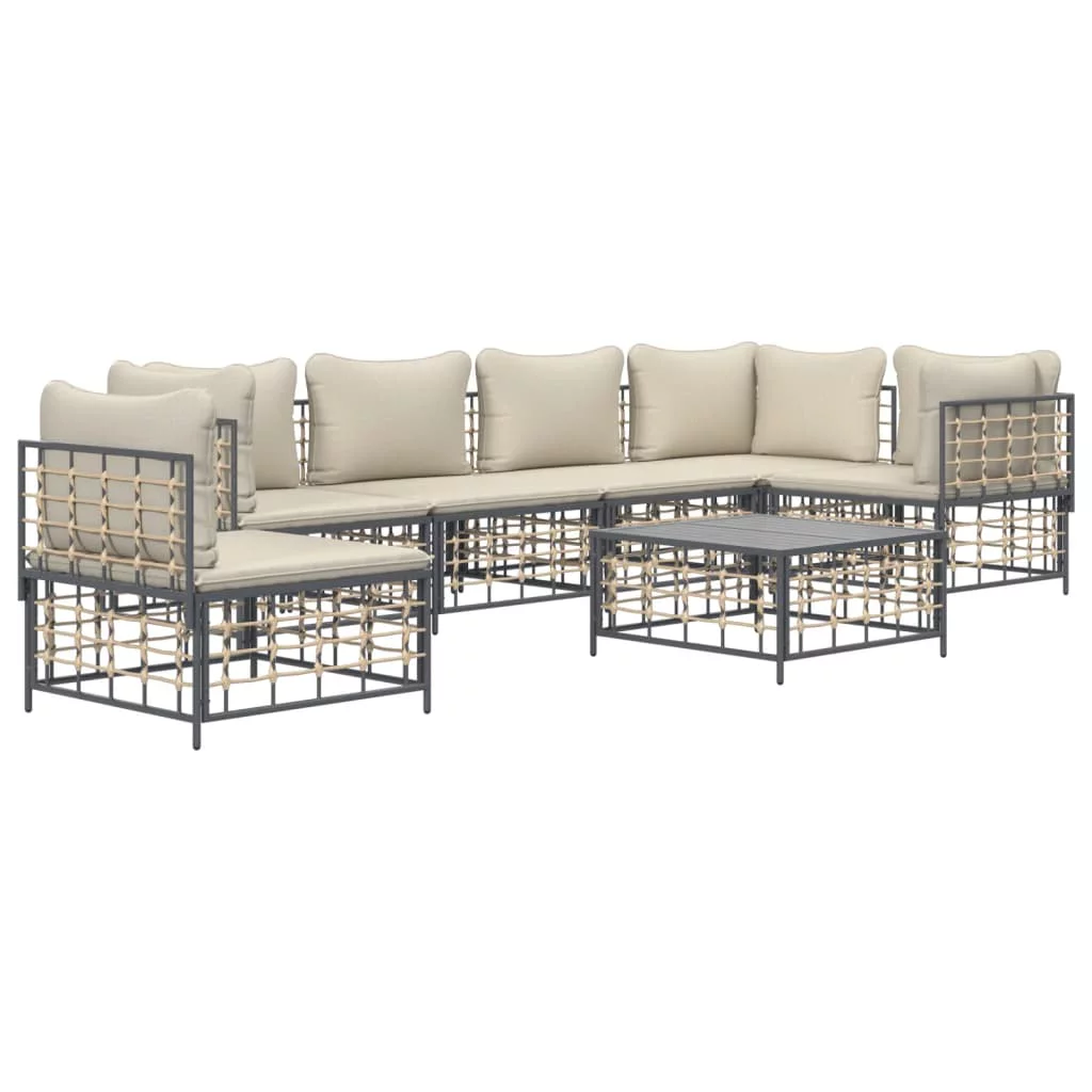 Anself 7 Piece Patio Set with Cushions Anthracite Poly Rattan