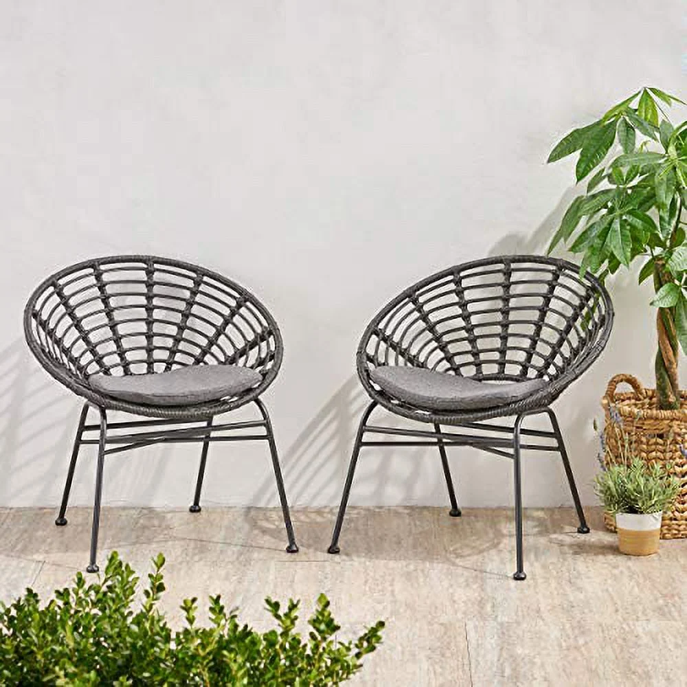 Great Deal Furniture Yilia Outdoor Wicker Dining Chair with Cushion (Set of 2), Gray and Dark Gray