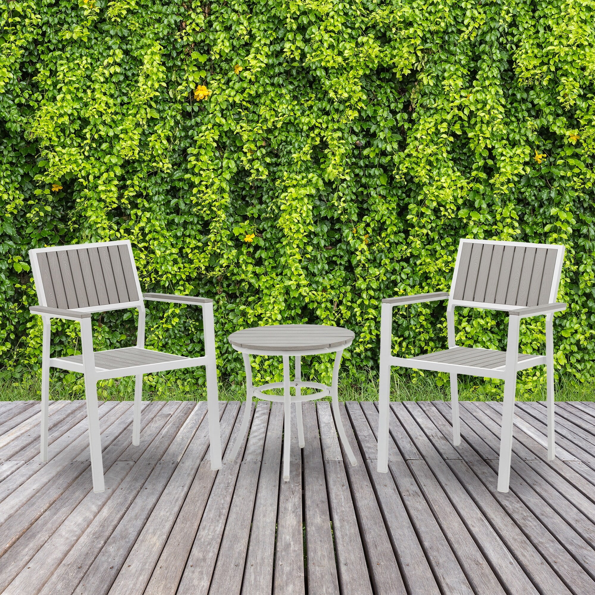 Ez-Care Tek-Wood 3-Piece Steel Patio Set - White and Slate Grey