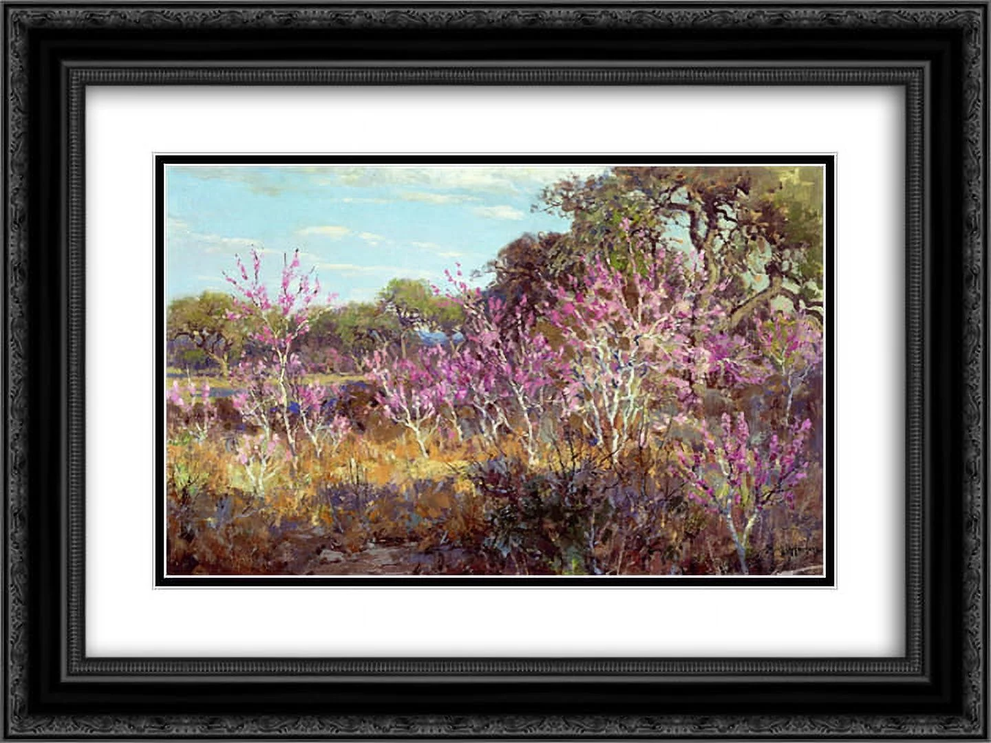 Robert Julian Onderdonk 2x Matted 24x20 Black Ornate Framed Art Print 'Redbud Tree in Bloom at Leon Springs, San Antonio'