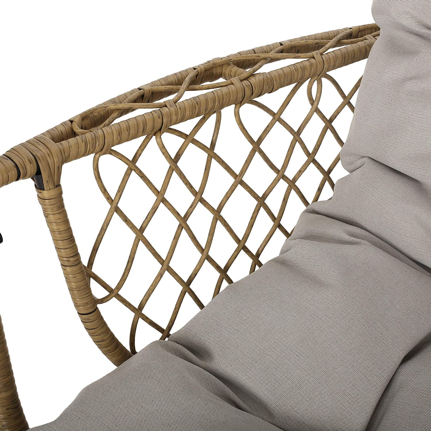 Christopher Knight Home Becky Wicker Hanging Chair with Cushion (Stand Not Included), Light Brown, Brown, Beige