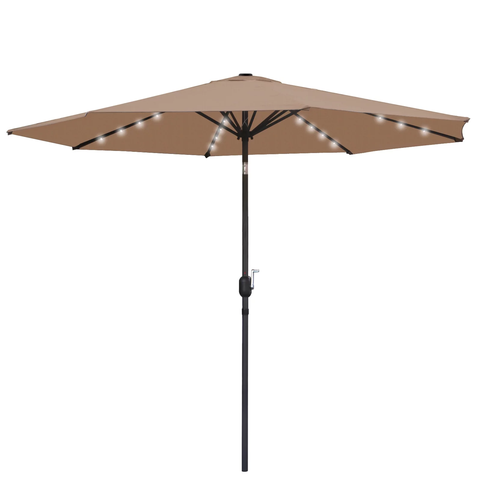 SuperDeal Patio Solar Umbrella 32 LED Tiltable Crank Height Adjustable 10 ft, Brown