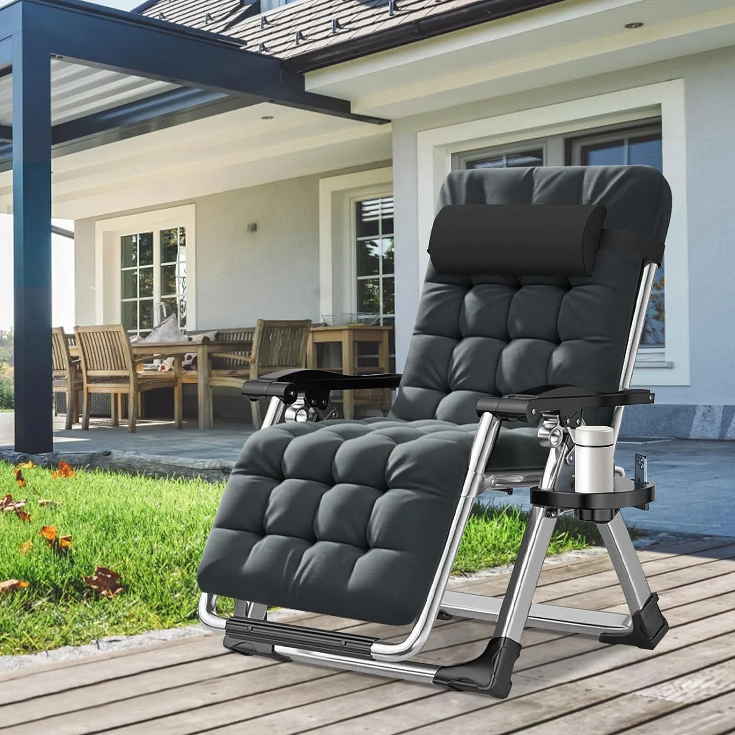 Outdoor Padded Lawn Recliner Zero Gravity Chair Folding Chaise Chairs&Mat