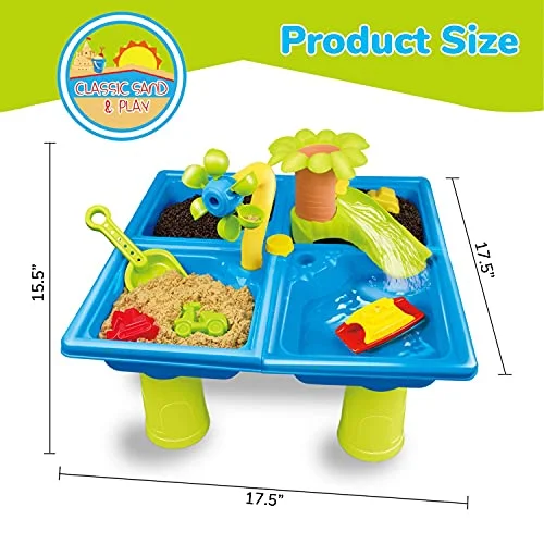 CLASSIC SAND & PLAY Sand and Water Table for Kids, 24 Pc Set, Fun Activity Center for Toddlers with Plastic Molds, Shovel, Waterfall, and Leak-Free Tray, Hands-On Early Learning Toy