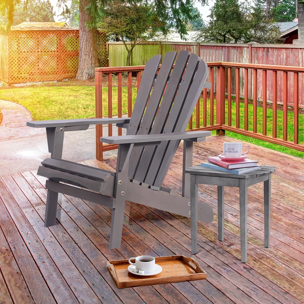 CHYITB Adirondack Chair Solid Wood Outdoor Patio  for Backyard  Garden  Lawn  Porch -Dark Gray