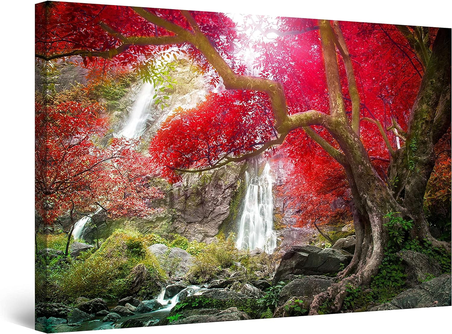 Canvas Wall Art Decor Red Tree And Waterfall Painting For Living Room 32