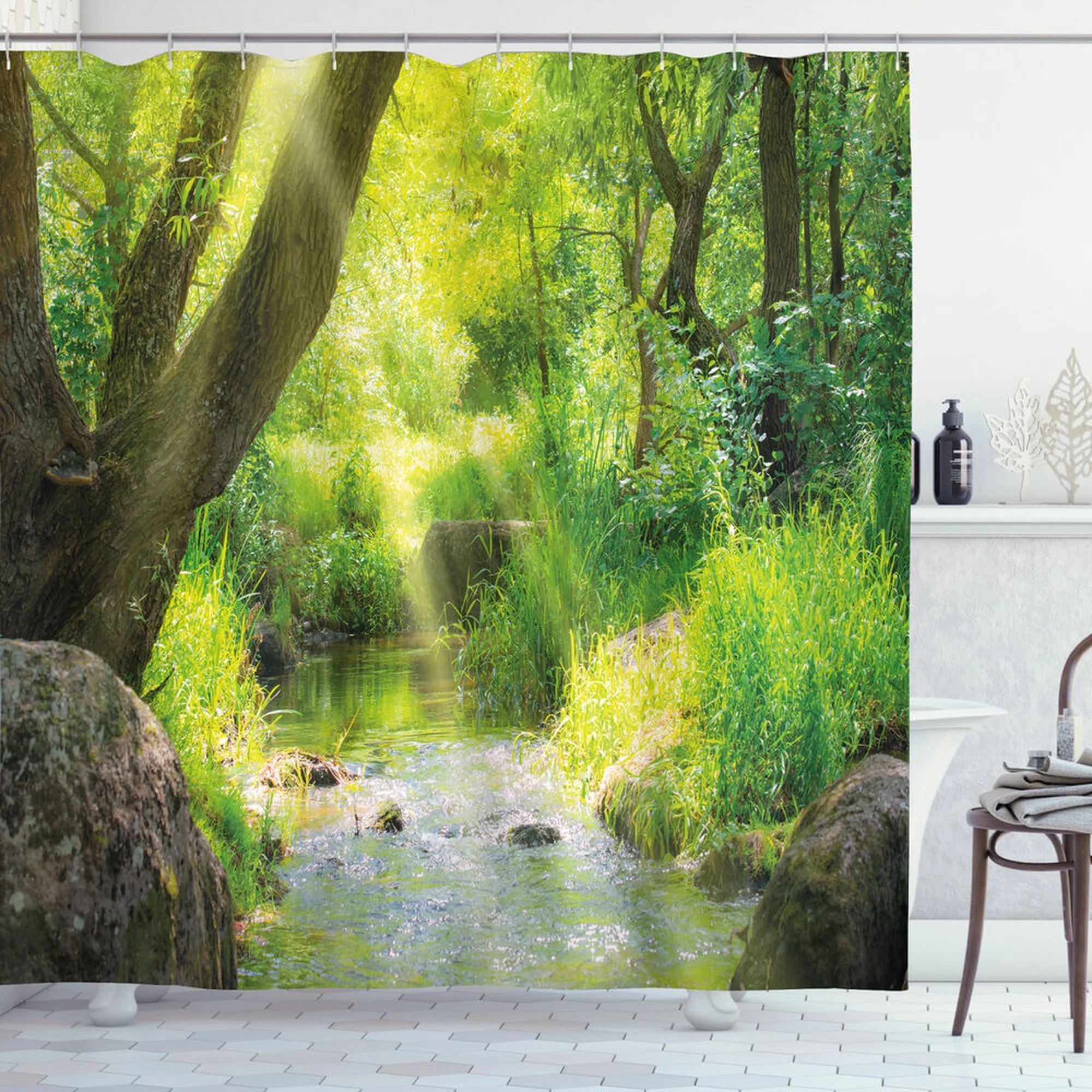 Tropical Rainforest Waterfall Shower Curtain: Refresh Your Bathroom with Nature's Serene Beauty