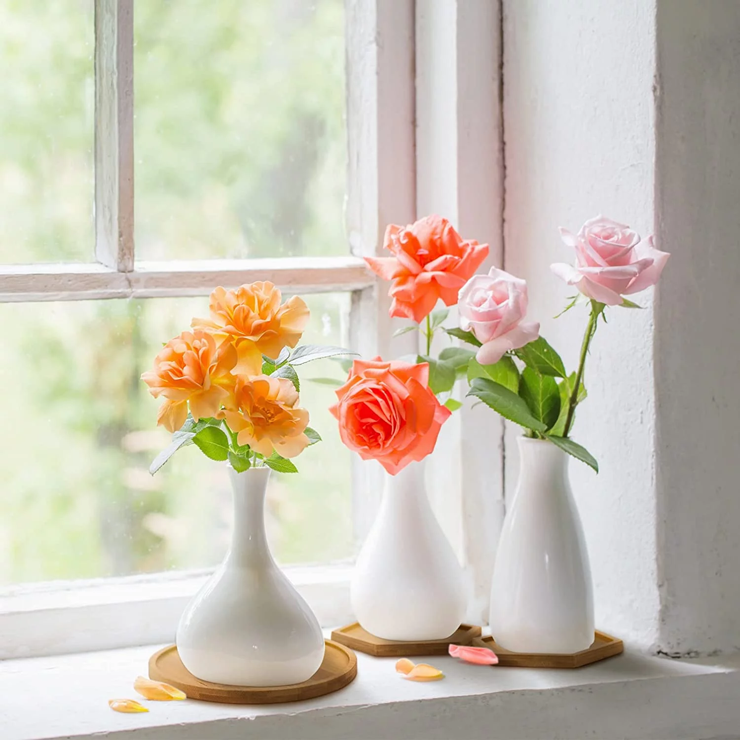 Fymlhomi 2 Pieces Bamboo Plant Saucer, 4 Inch Planter Trays Succulent Pot Holder Small Flower Pot Drainage Tray for Indoor Outdoor Plant