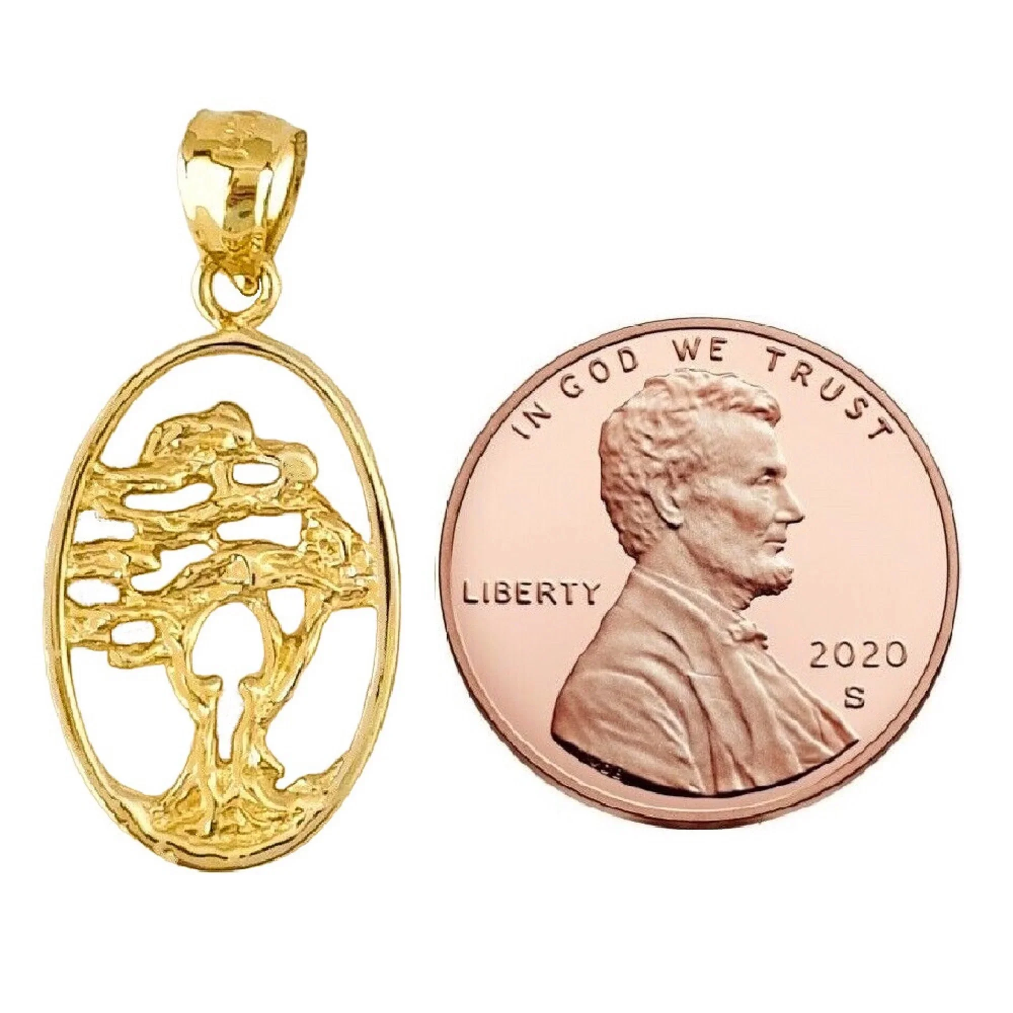 14K Yellow Gold Cedar Tree Pendant