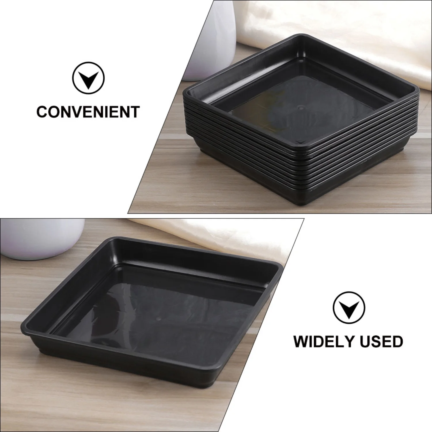 Black Plastic Square Planter Saucer Tray for Garden Potted Plants - Vaguelly Designed Flower Pot Soil Container with Water Drips and Drainage System - Gardening Accessories to Keep Your P