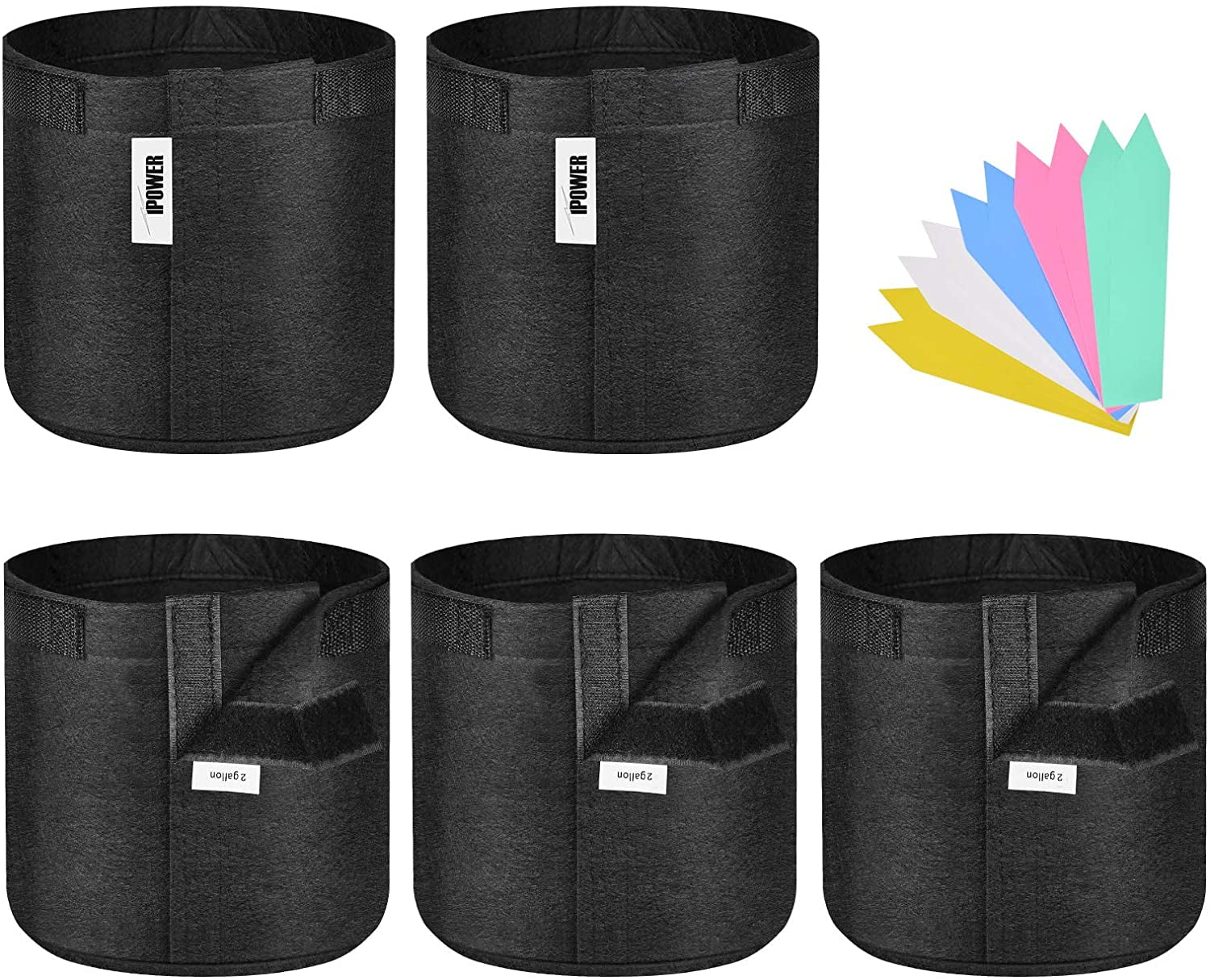 iPower 5-Pack 2-Gallon Grow Bags Fabric Pots Non-woven Plant Container