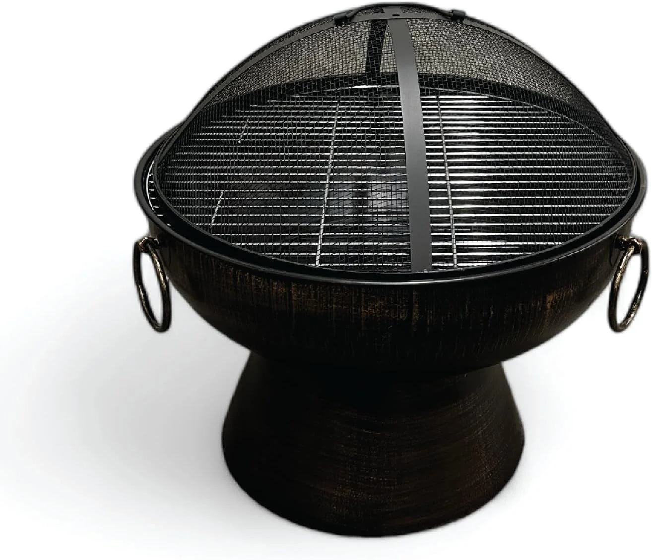 GasOne 22 in Round Outdoor Fire Pit – Wood Burning Fire Pit with Mesh Lid and Fire Picker – Durable Alloy Steel Fire Pits for Outside – Small Fire Pit for Backyard, Porch, Deck, Camping, BBQ