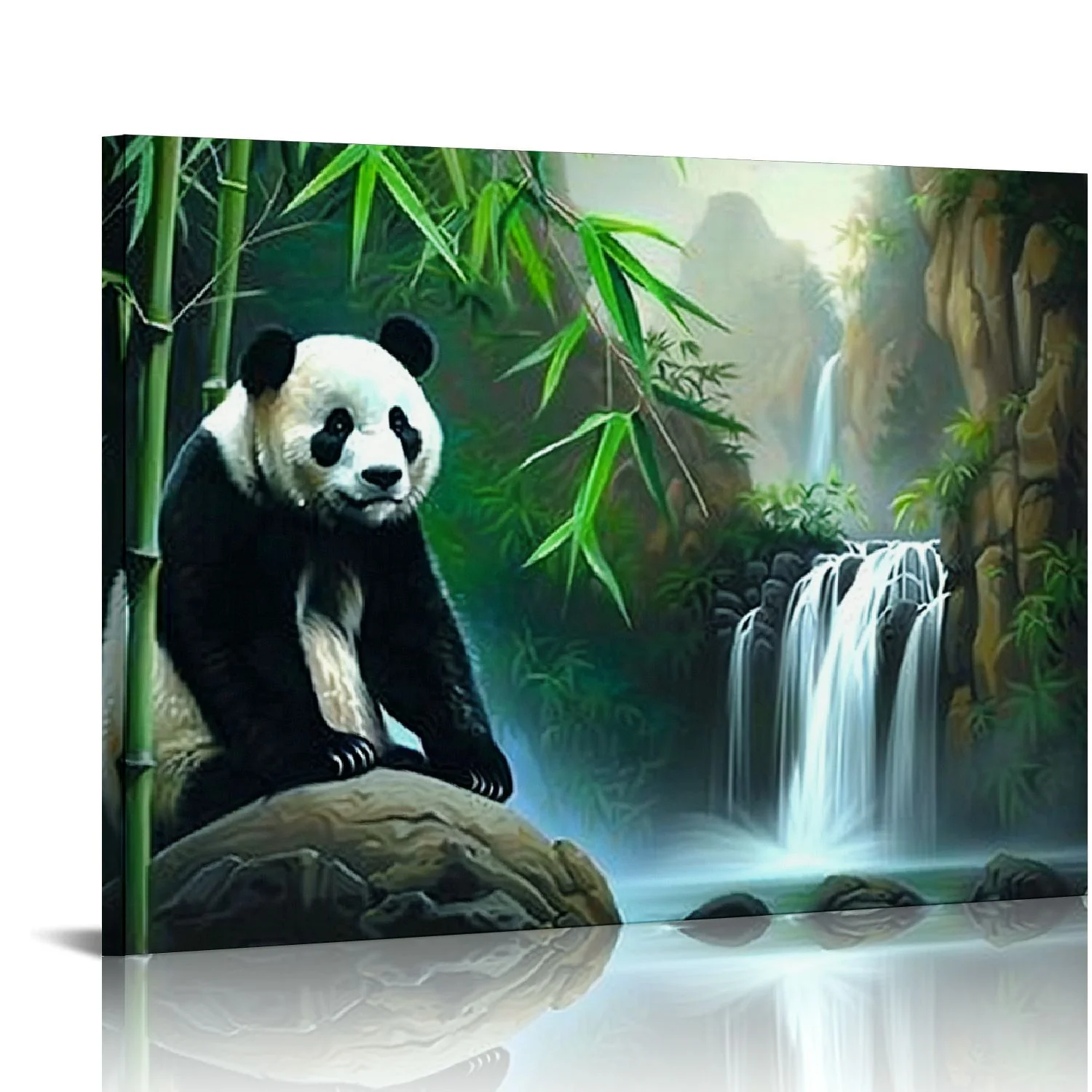 Nawypu  Panda Bamboo Waterfall 23 Canvas Art - Home Decor Wall Art Print Poster Painting Large
