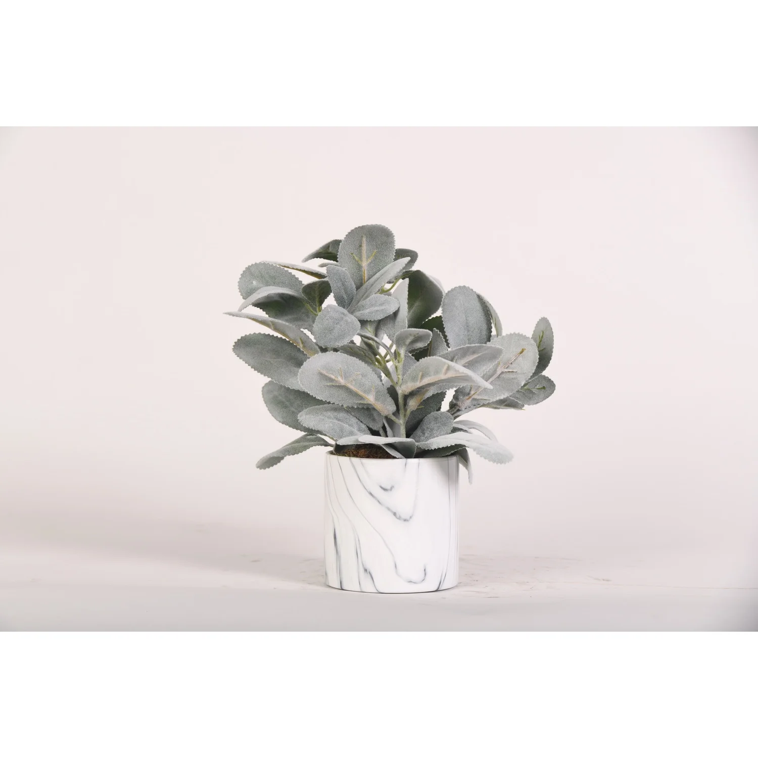 D&W Silks Lamb's Ear in Round Marble Planter