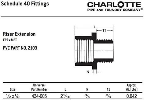 CHARLOTTE PIPE 3/4 PVC SCH 40 RISER EXTENDER MPTXFPT PRESSURE 1 Unit Piece