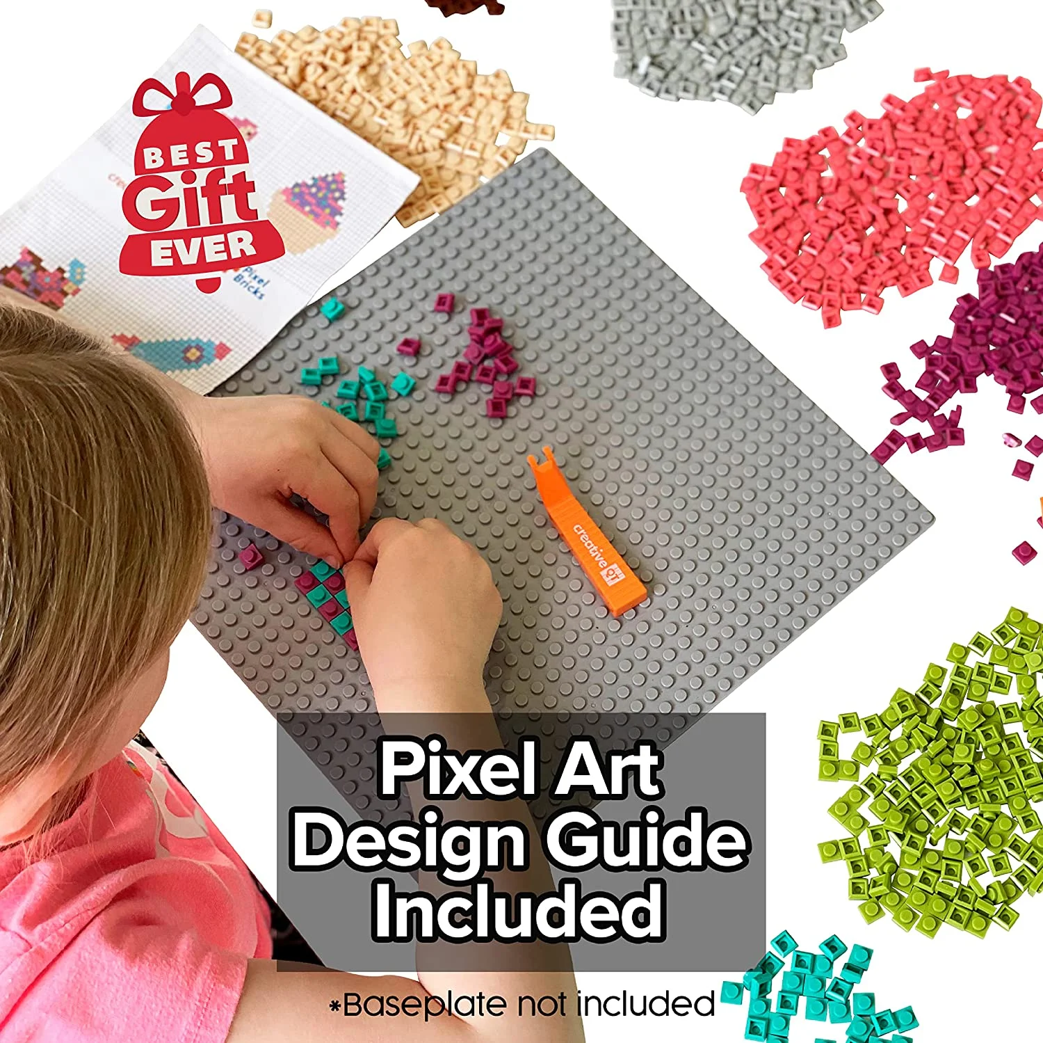 Creative QT Pixel Bricks Mosaic Kit: 1600 1x1 Building Bricks in 8 New Bright Colors – Nano Blocks Art Set for Adults/STEM Toy Play Set for Kids – Includes 2 Quick-Removal Tools and Design Guide