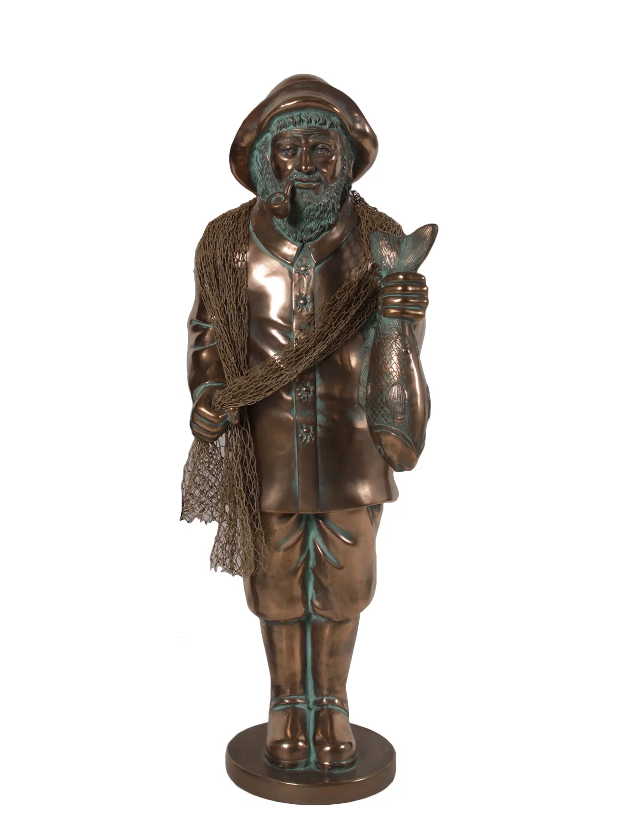 Salty the Standing Fisherman Statue in Verde Bronze
