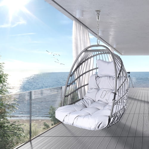 Buumin Swing Hammock Egg Basket Chairs Without Stand Indoor Outdoor, UV Resistant Cushion Hanging Chair, Foldable Frame 350lbs Capacity Ceiling Hammock Chair for Patio Porch Backyard Balcony