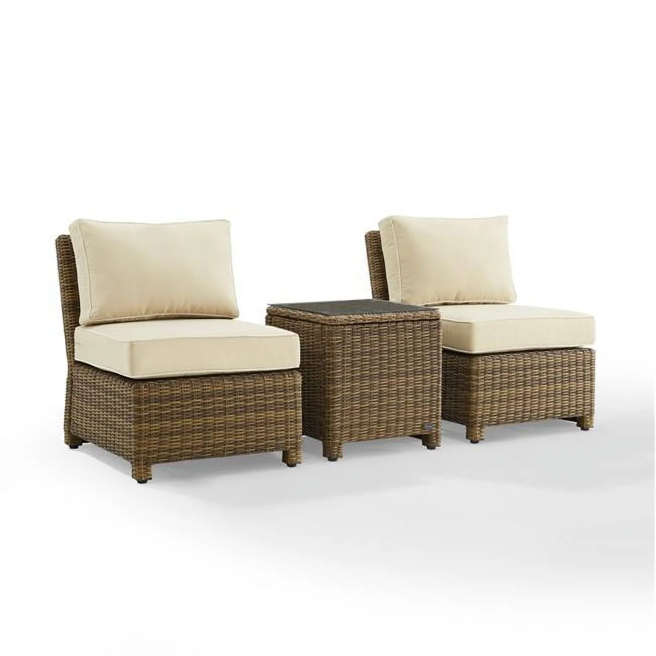 32.5 x 25 x 31.5 in.  Outdoor Wicker Chair Set with Side Table & 2 Armless Chairs, Sand & Weathered Brown - 3 Piece