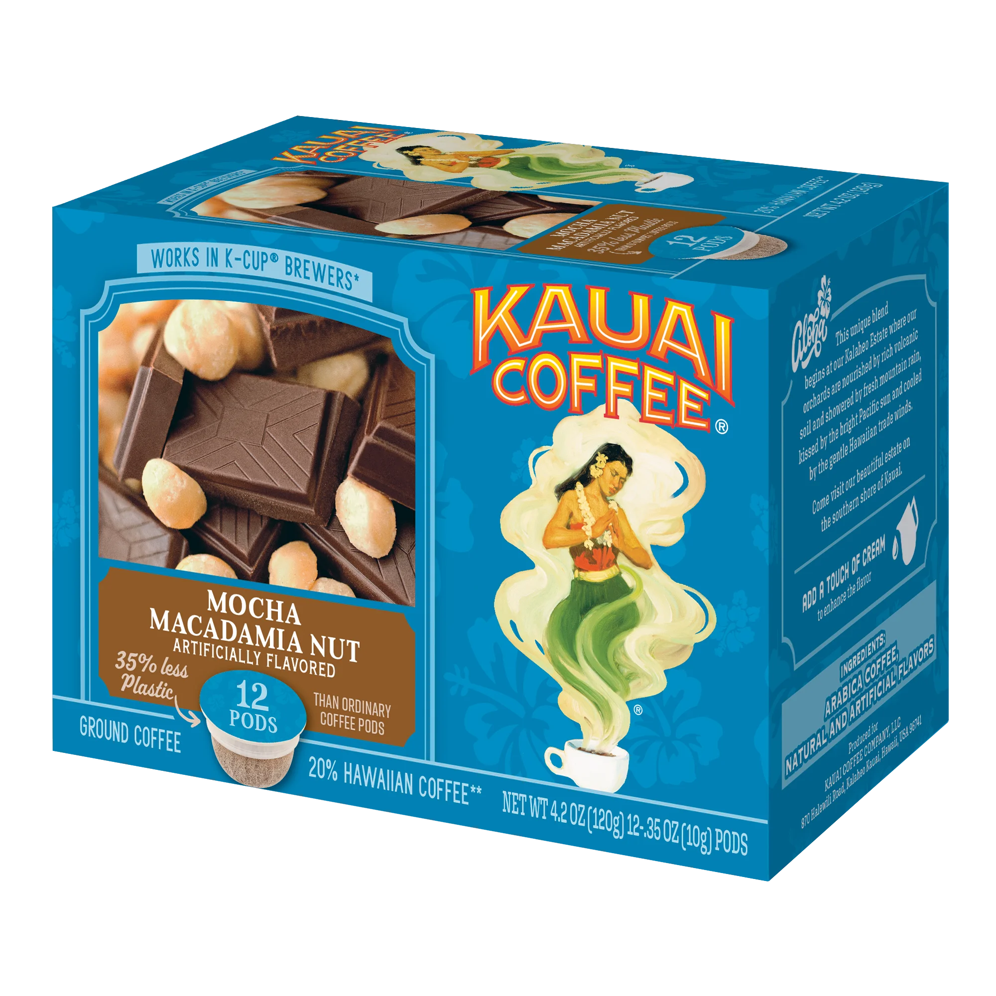 Kauai Coffee Mocha Macadamia Nut K-Cup Coffee Pods, Medium Roast, 12 Ct
