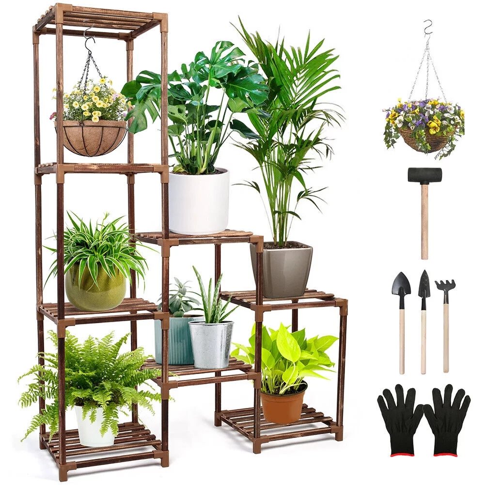 Extra Large Multi Tier Wood Flower Rack Plant Stand Bonsai Shelf Indoor Outdoor