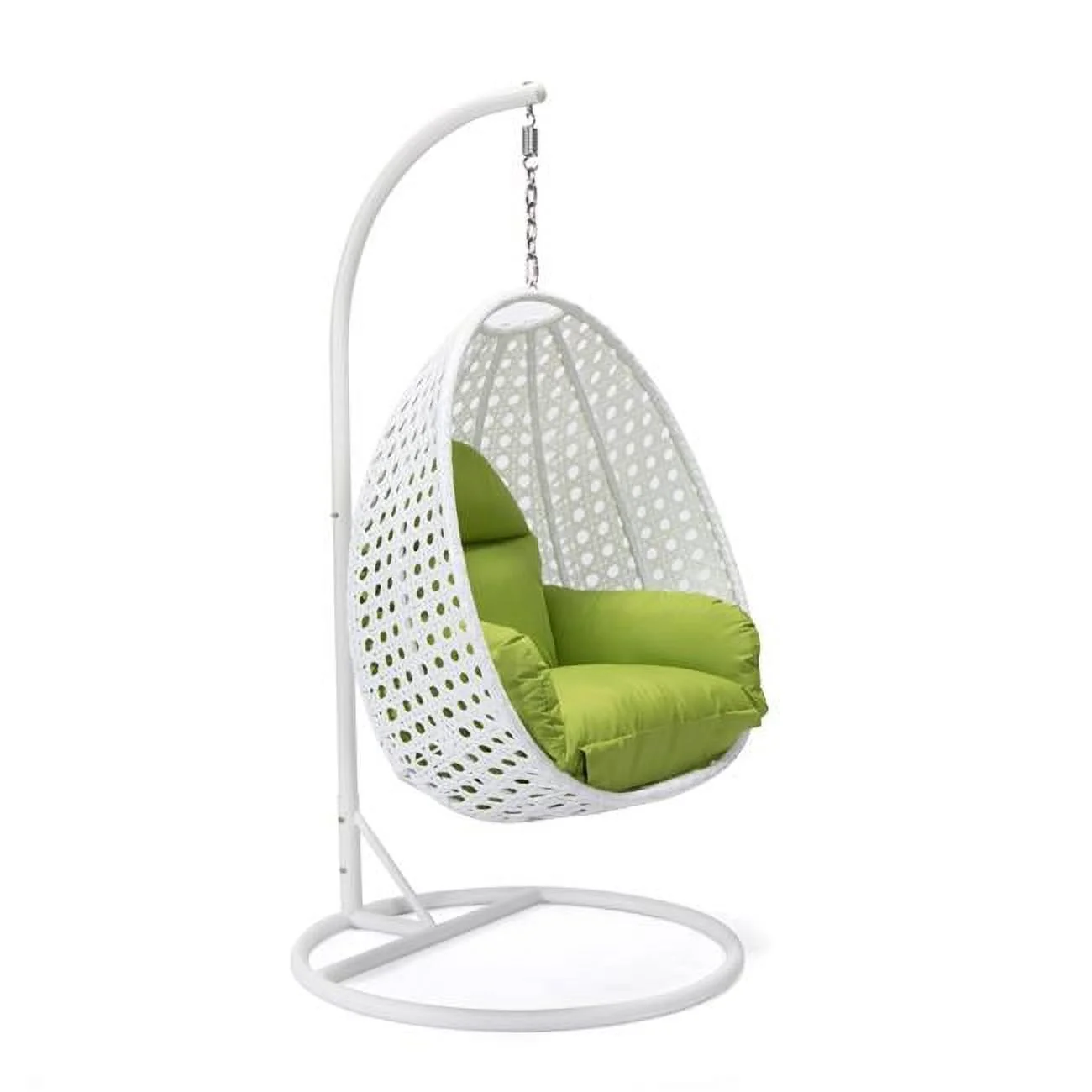 White Wicker Hanging Egg Swing Chair, Light Green - 77.17 x 41 x 41 in.
